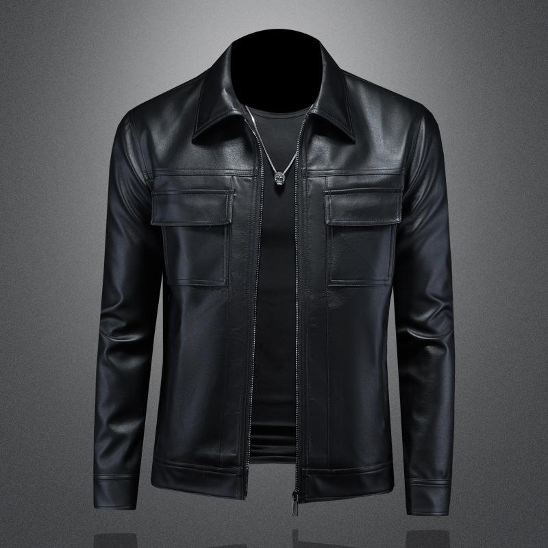 2025 And New Style Casual Leather Jacket For Men Turn-Down Collar Loose Fashion Korean Version Slim Outerwear 8209