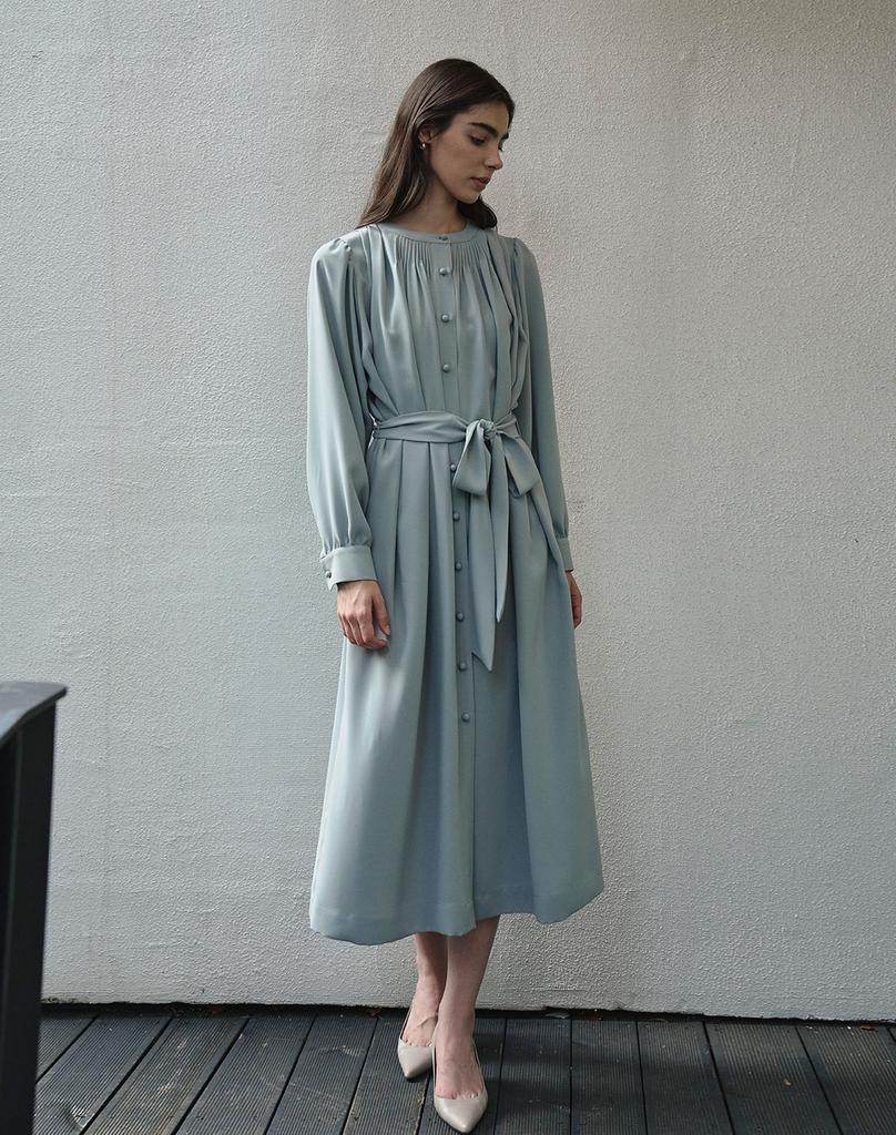 GIEMAR Round Neck Long Dress Green