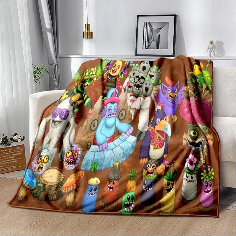 My Singing Monsters Videospiel-Cartoon-weiche Plüschdecke, Flanelldecke, Überwurfdecke für Wohnzimmer, Schlafzimmer, Bett, Sofa, Picknick