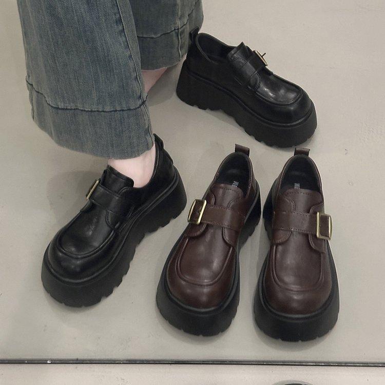 Thick-soled Black British Style Small Leather Shoes Women's 2025 Autumn New Versatile One-pedal Women's Shoes Single Shoes Loafers