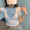 Internet Celebrity Base Shirt High Waist Crop Top Women's Hot Diamond Letter Slim Summer Short Sleeve T-shirt Women's Instide