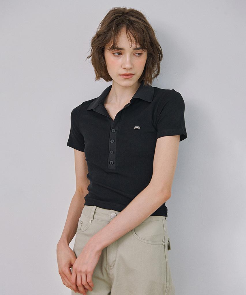 MARROT Slim Button Collar T-Shirt_Black