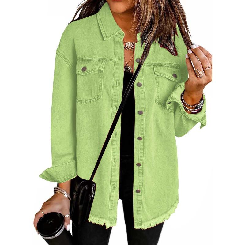 Denim Long-sleeved Shirt Women's Flowing Lapel Women's Casual Loose Single-breasted Jacket Shirt Jacket