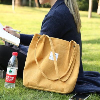 Corduroy Shoulder Bag for Women Cotton Cloth Handbag Solid Color Eco Shopping Orangnizer Reusable Large Shopper Totes Bags