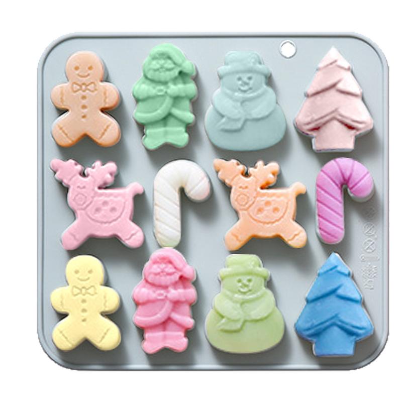 Christmas Silicone Chocolate Molds Candy Baking Moulds Handmade Santa Claus Snowman Xmas Tree Gingerbread Man Mold