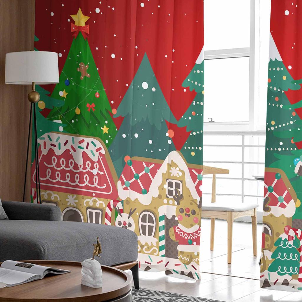Julgodis Vinter Pepparkaka Gardiner För Vardagsrum Sovrum Heminredning Fönster Voile Tyllgardin Draperier