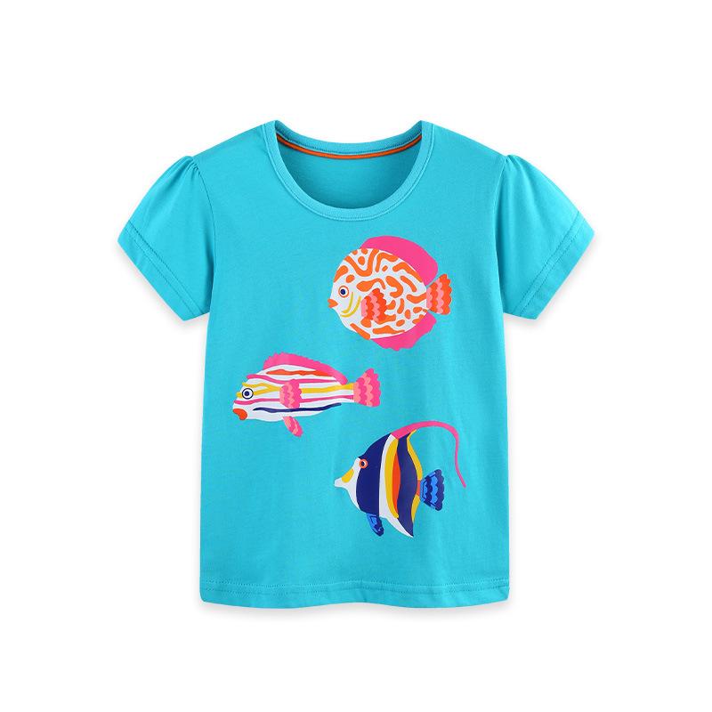 Summer Cotton Cartoon Print T-shirt: European & American Style for Girls 2Y 90cm