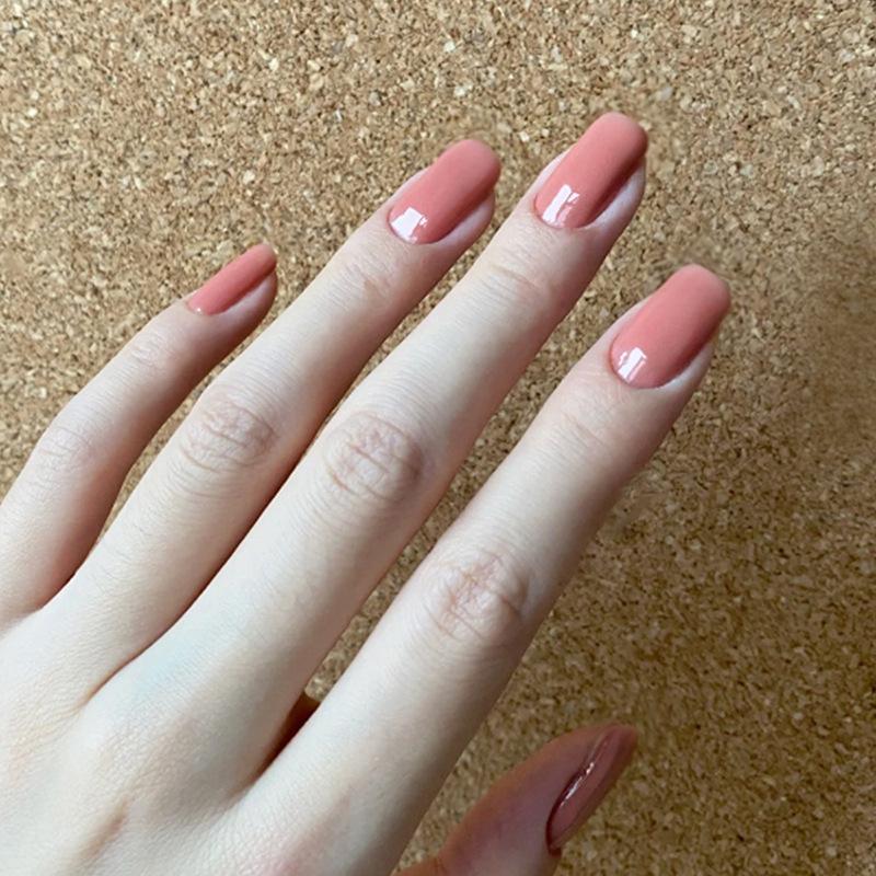 24Pcs Long Euro Square Acrylic Fake Nails Solid Burgundy Full Coverage Press On Removable False Nail Art