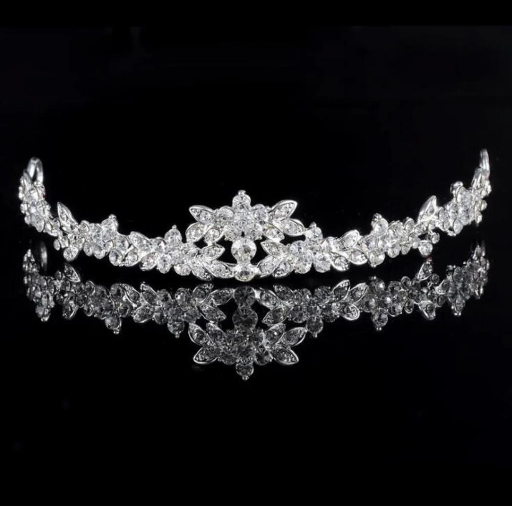 Crystal Stones Silver Color Rhinestone Bridal Wedding Sets Necklace Earrings Tiara Jewelry Set for Women Gift