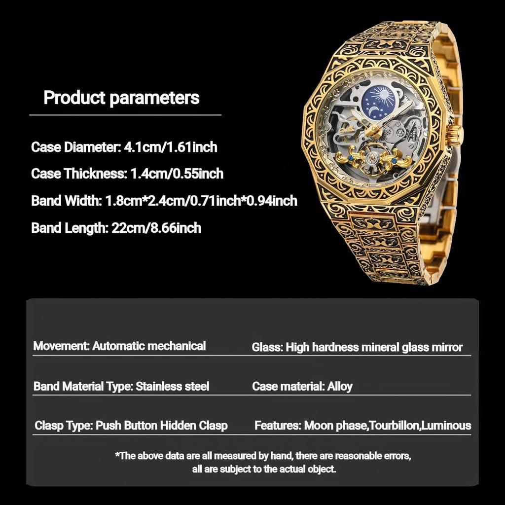 FORSINING Mens Luxury Engraving Wrist Watches Unique Tattoo Pattern Carved Stainless Steel Band Luminous Automatic Skeleton Watch