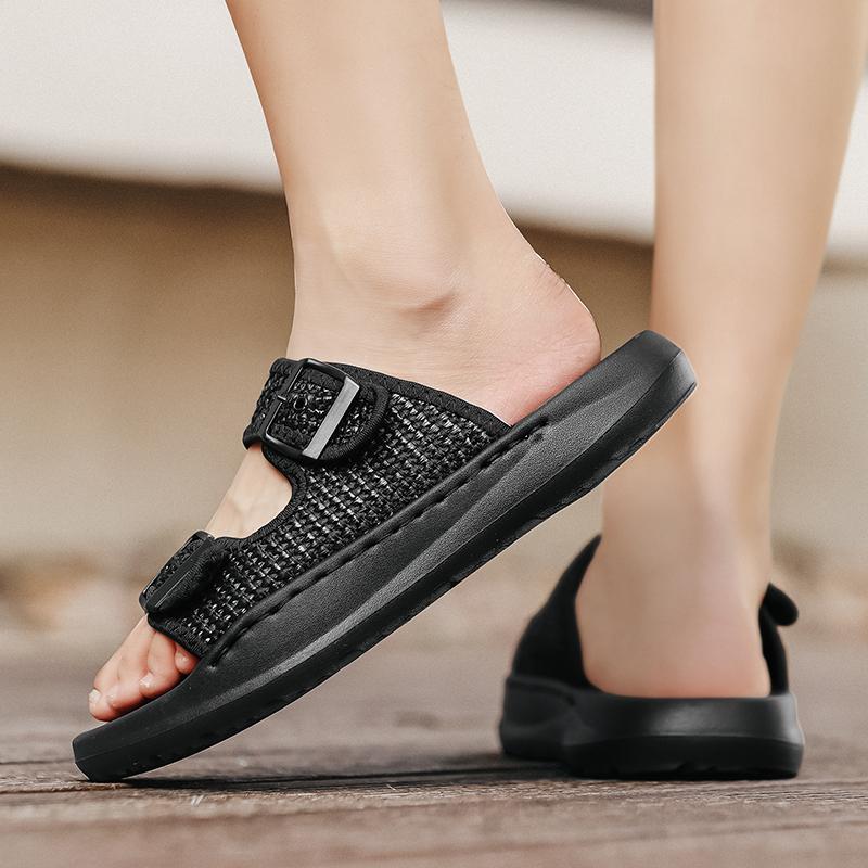 Fashion Comfortable Slip on Mens Half Drag Beach Cool Slippers Men's Office Flats Mesh Cloth Walking Shoes Non-Slip Casual Man Loafers