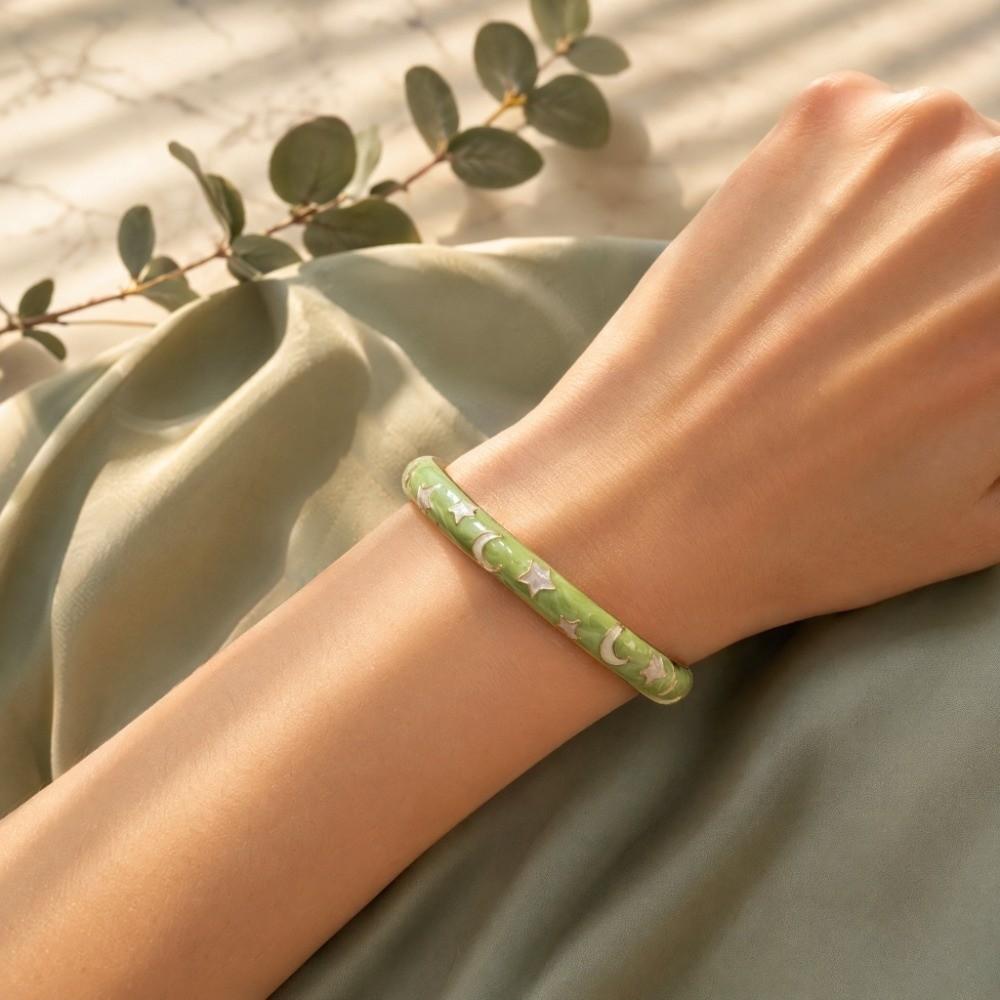 Macaron Color Vintage Cloisonne Bangle Stars Moon Rainbow Women's Hand Bracelet Ladies