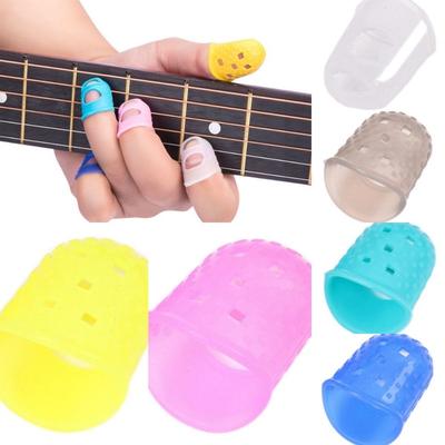 4pcs/set Protège-doigts en silicone de couleur unie Dé à coudre en caoutchouc Protecteurs de bout de doigt pour guitare Ukulélé
