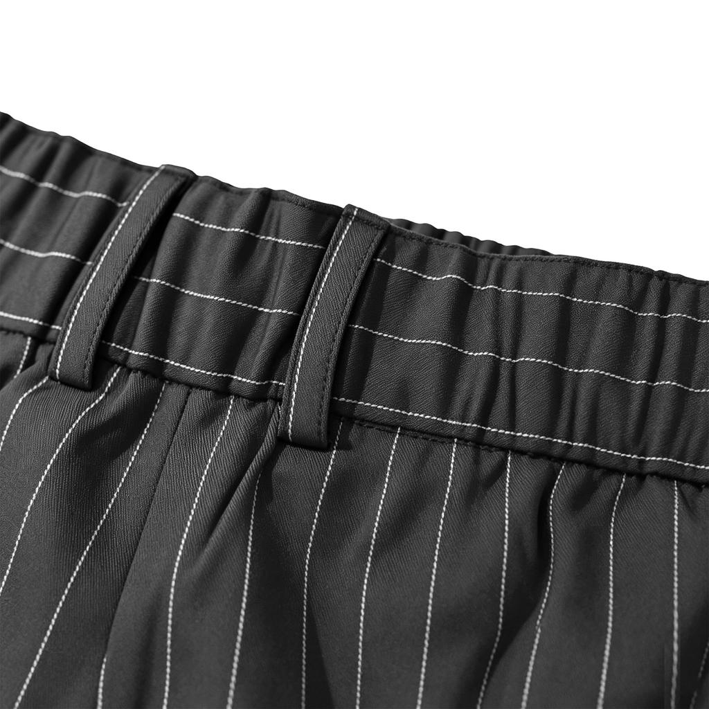 Men's Striped Dress Pants with Elastic Waistband and Button Closure for Business Work