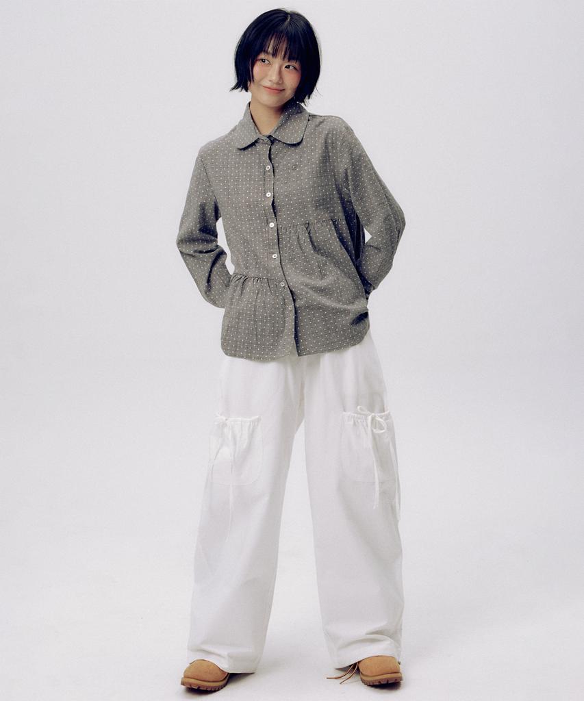 SOME PLACE Shirred Multi-Big Pocket Strap Detail Wide Cargo Cotton Pants_3 Colors