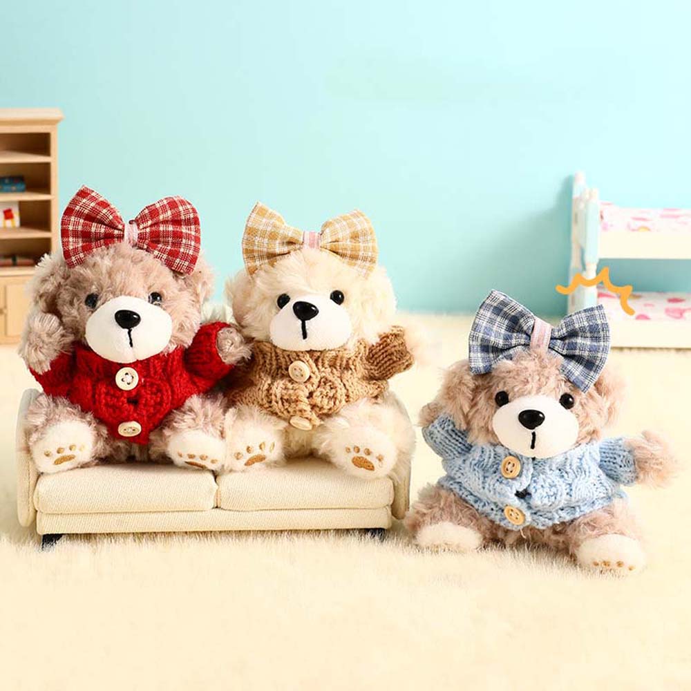 

School Bag Decor Plush Bear Key Ring Bow Tie Sweater Doll Clothing Stuffed Animal Pendant Daily червоний