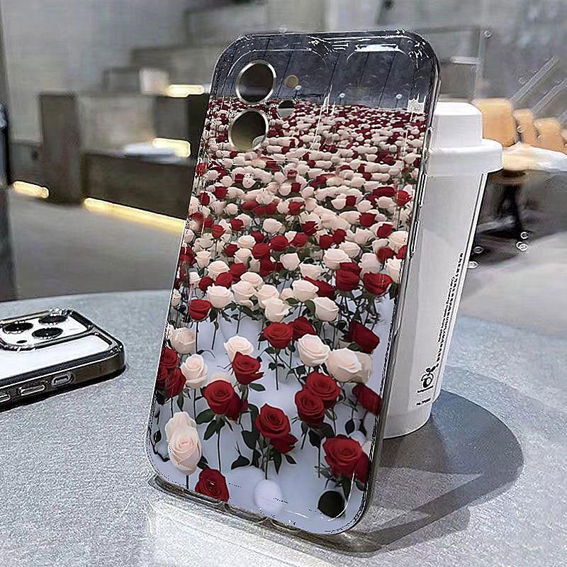 

Pink Rose Bouquet Mirror Clear Phone Case for iPhone 17 16 15 14 13 12 11 16E Series Pro Max Plus Double Layer Protection iphone 14 Plus