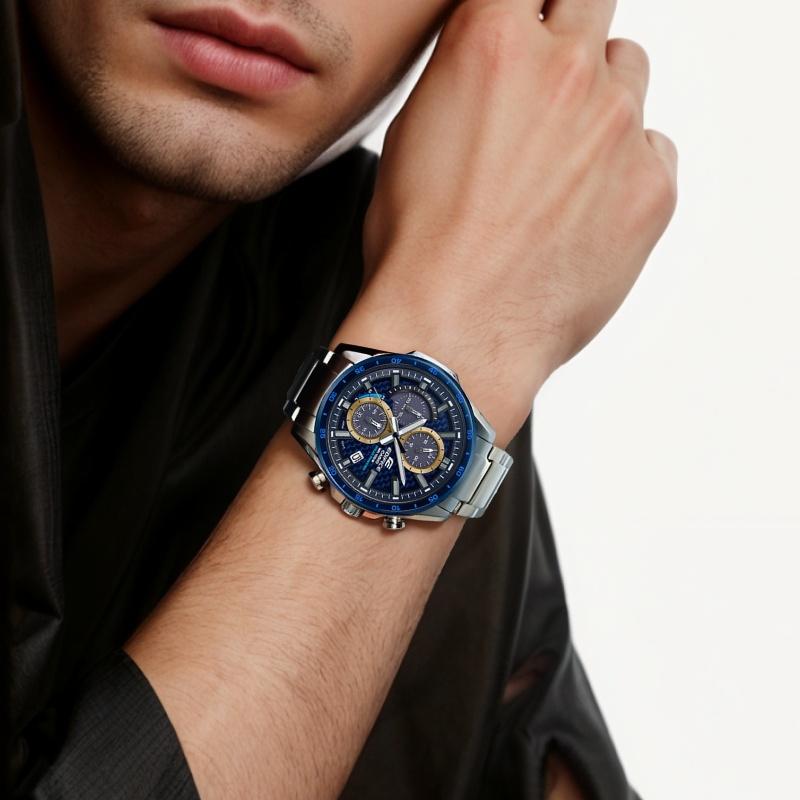 Casio EDIFICE Business Solar Powered Contrast Color Classic Pointer Solar Quartz Movement Metal Strap Japanese and Korean Watch EQS-900BCD-2AVUPR
