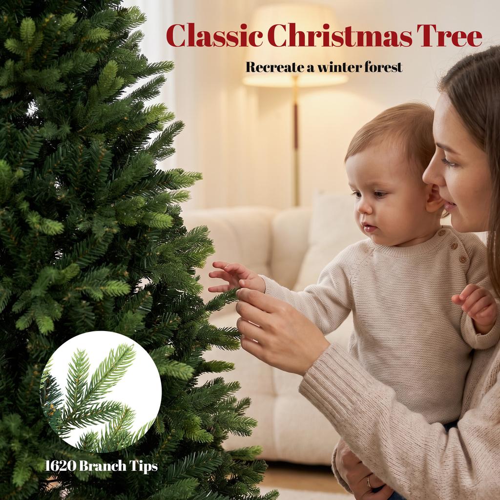 Artificial Christmas Tree, Hinged Xmas Tree with 1620 PE & PVC Branch Tips, 5ft, Green