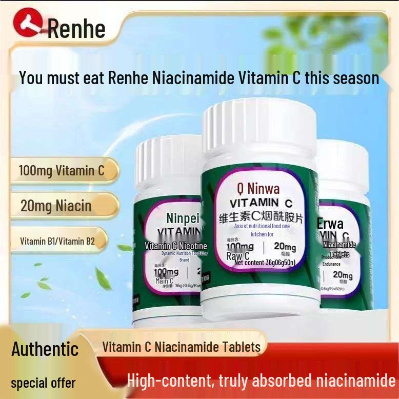 Ren. Apple-Flavored Tablets with Vitamin C & Niacinamide - 60 Count, Genuine Product
