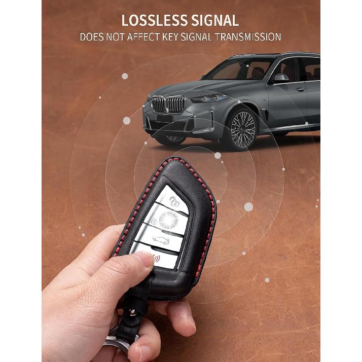 For BMW Key Fob Cover Leather Car Remote Case Holder Keychain Compatible for BMW 2 5 6 7 Series X1 X2 X3 X5 X6 X7 -Black