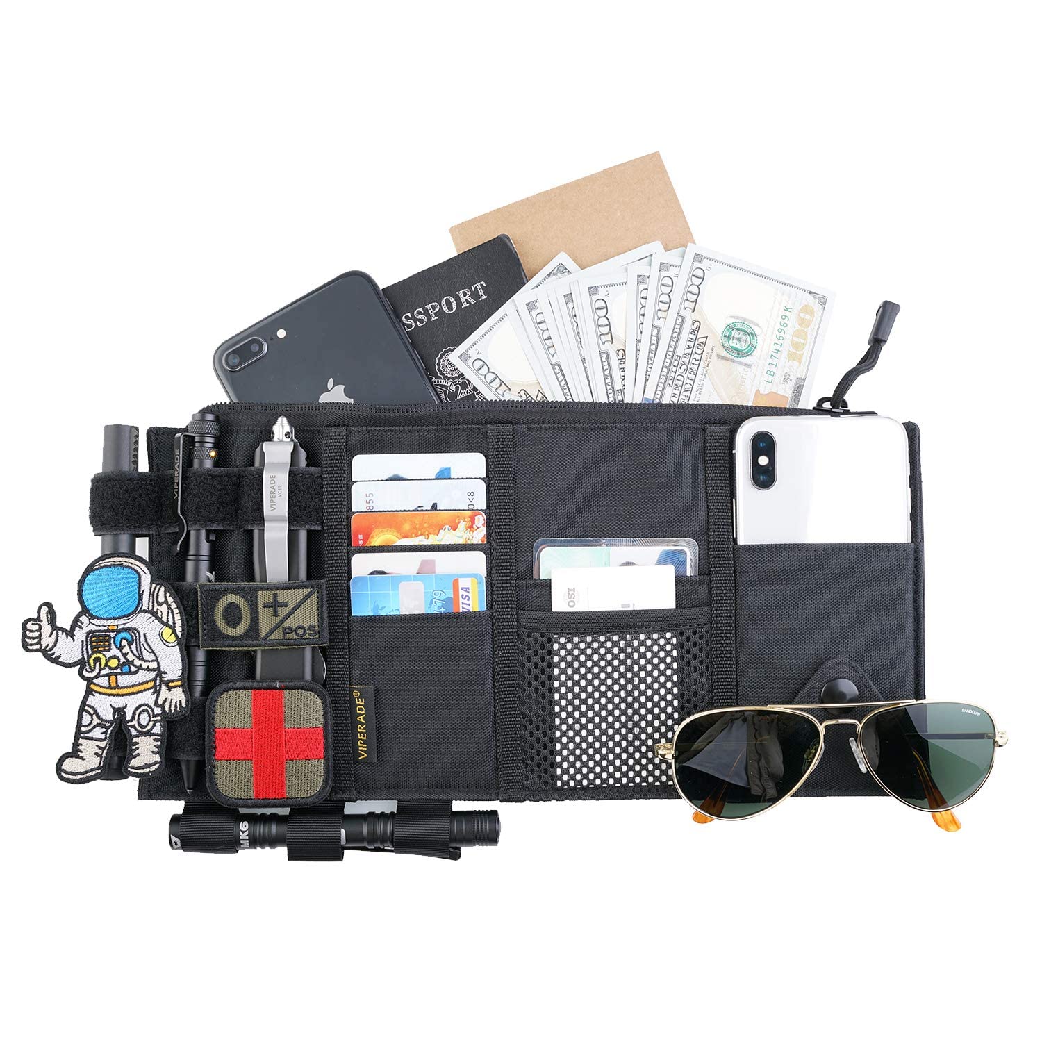 

VIPERADE TCS1 Козырек от солнца для автомобиля Козырек для грузовика MOLLE Тактический козырек Автоаксессуар Документ Страховка Сумка для хранения Органайзер Органайзер, Органайзер, чёрный