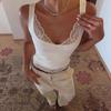 2026 Summer Sexy Lace Trim Solid Color Short Tank Top for Women