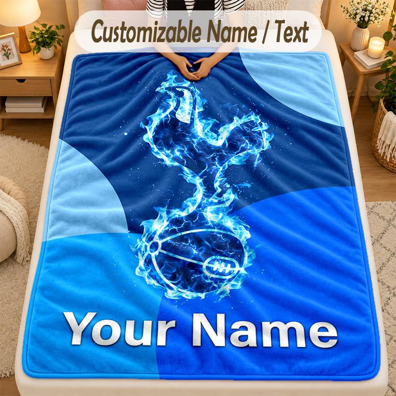 Flannel BlanketTottenham Hotspur FC Custom Name Text Personalized Soft Warm Throw Blanket Home Decor Gift