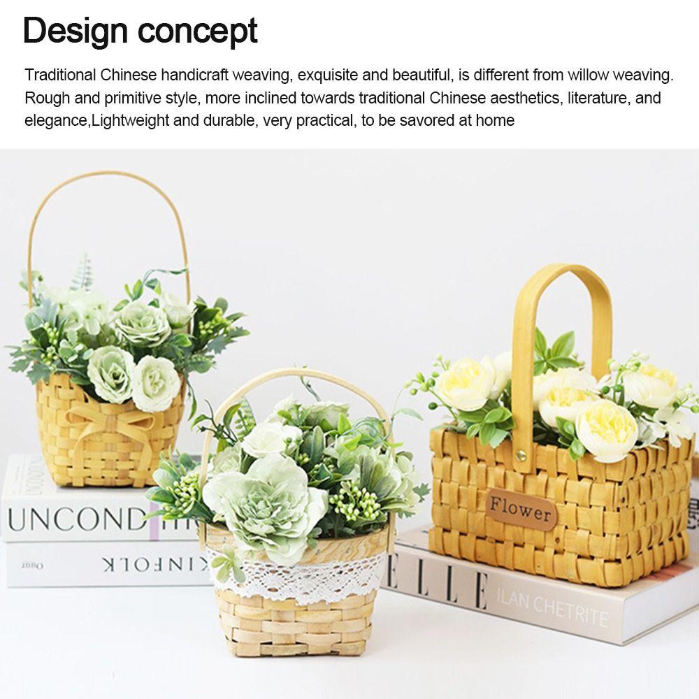 Mini Miniature Dollhouse Basket Handmade Fashion Hand Woven Basket DIY Paper Vine Handheld Flower Basket