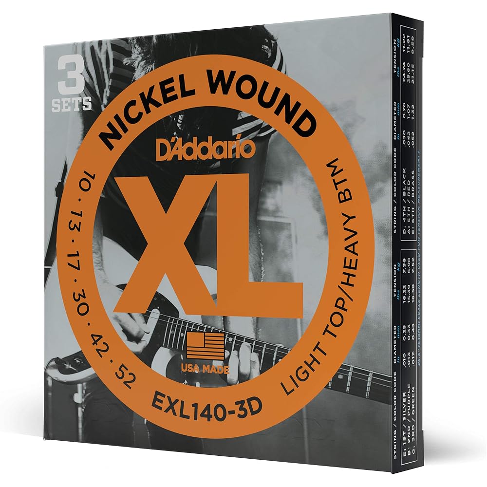 D Addario XL Nickel Electric Guitar Strings .010-.052 Light Top/Heavy Bottom 3-Pack EXL140-3D