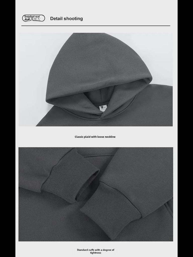 Podzimní/Zimní Zesílená Mikina z Australské Bavlny Polární Fleece, Spuštěná Ramena, Unisex Volný Střih, Plus Samet, Khaki.