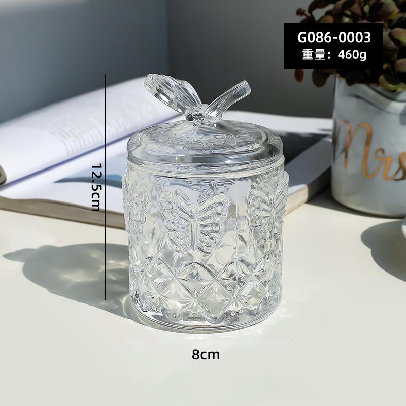 Instagram-style Embossed Glass Flower Storage Box Candy Jar Decorative Cotton Swab and Toothpick Holder Butterfly-lid Pencil