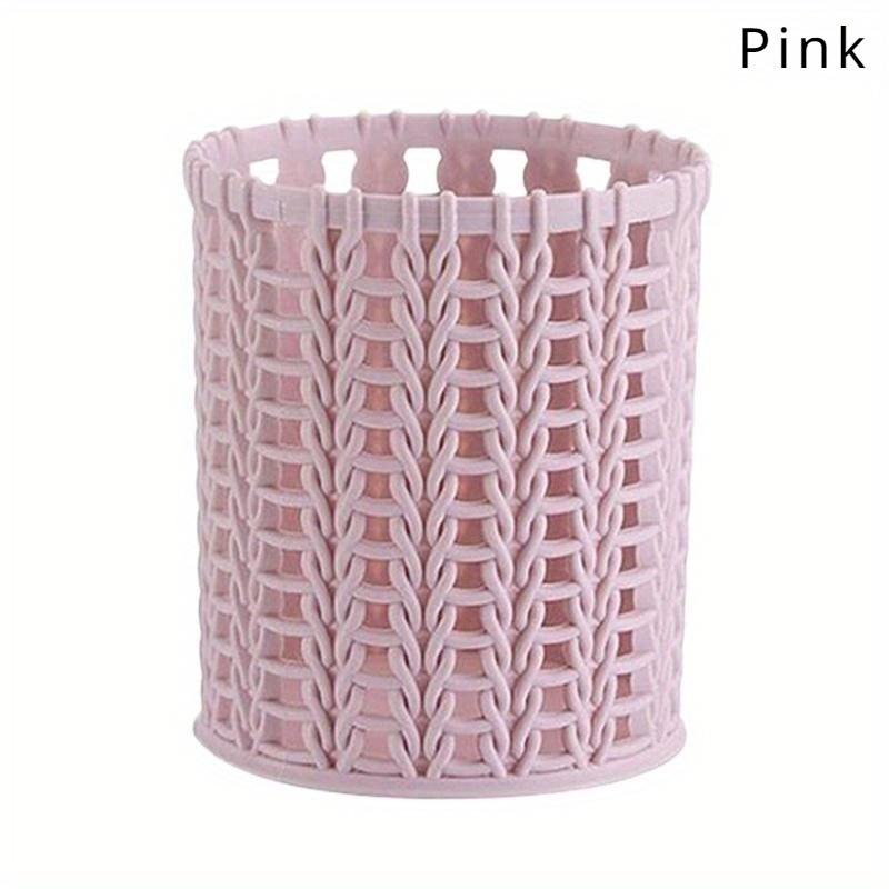 

Креативный пластиковый держатель для ручек из ротанга, многофункциональные полые коробки, настольные офисные канцелярские принадлежности, ведро, пенал, контейнер розовый