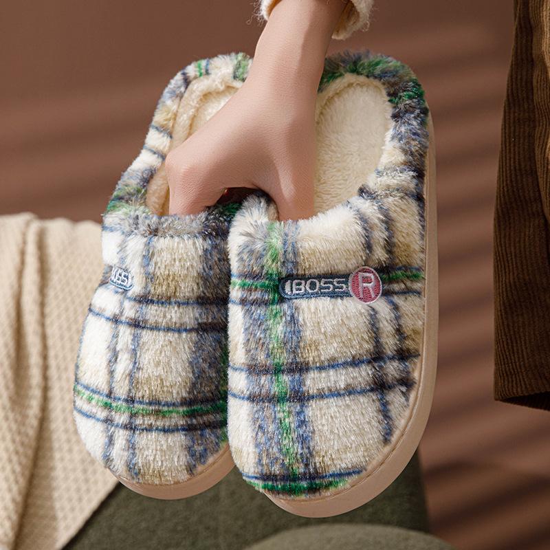 Cotton slippers women's winter home household indoor warm non-slip thick bottom couple hair slippers men's autumn and winter