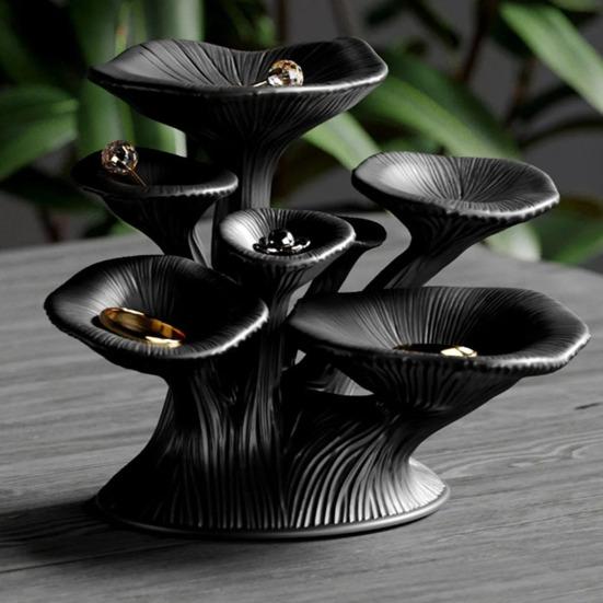 Yousheng Black Mushroom Jewelry Stand 3D Printed 7-Tier Jewelry Holder Desktop Earring Tree for Rings Necklaces Bracelets Keys Storage Vanity Decor