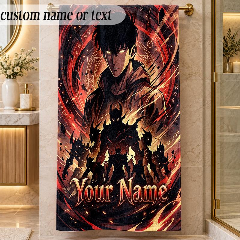 Beach TowelSolo Leveling Custom Name Text Personalized Soft Towel for Beach Pool Indoor Home Decor Gift