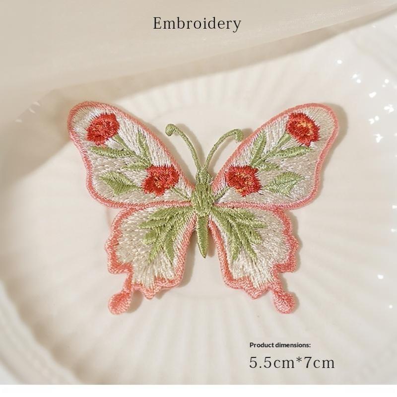 Iron On Patches Cute Waterproof Flower Butterfly Embroidery Heat Transfer Applique for Outdoor Bag Camping Gear Decoration