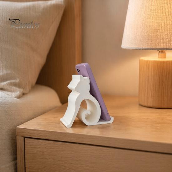 Stable Phone Support Cute Cat Stand Curled Tail Kitty Desk Holder for Cell Black Dock Tablet, 3D Printed Universal Stand Office Bedroom, Gift Lovers