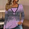 Tops for Women Geometric Pattern Print Long Sleeve Fake Two‑Piece Top Fall Casual Slim Pullover Women's Long Sleeve Top