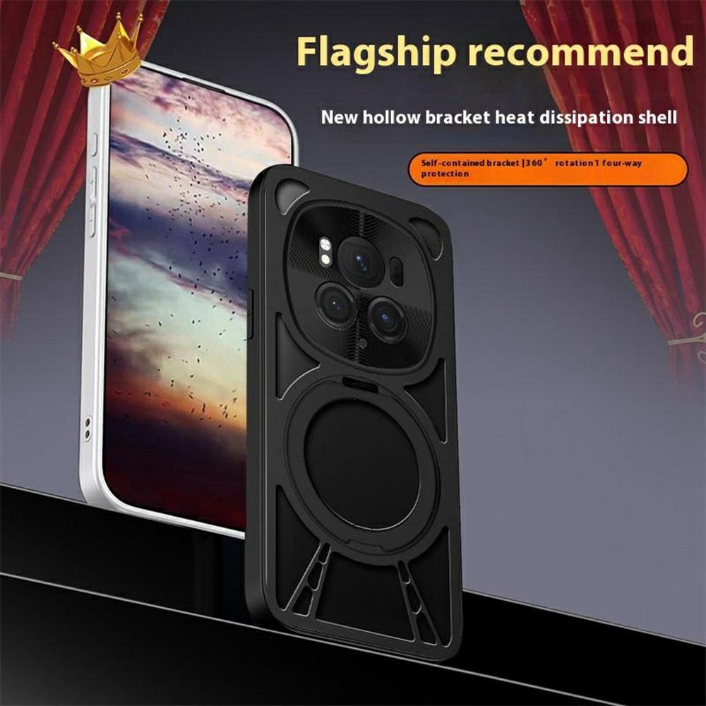 For Honor Magic6 5G Case Magnetic Kickstand Hollow Heat Dissipation Silicone+PC+Metal Bumper Phone Cover