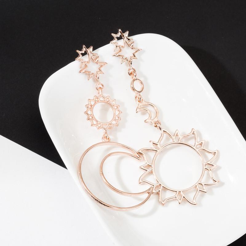 Elegant Rose Gold Moon And Sun Earrings Fashion Alloy Minimalist Jewelry For Women