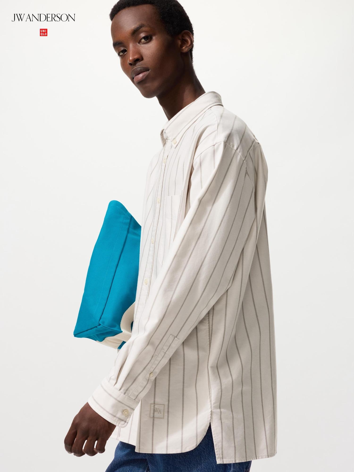 

Uniqlo Оксфордская рубашка оверсайз с длинным рукавом в полоску 31 BEIGE/UNISEX M