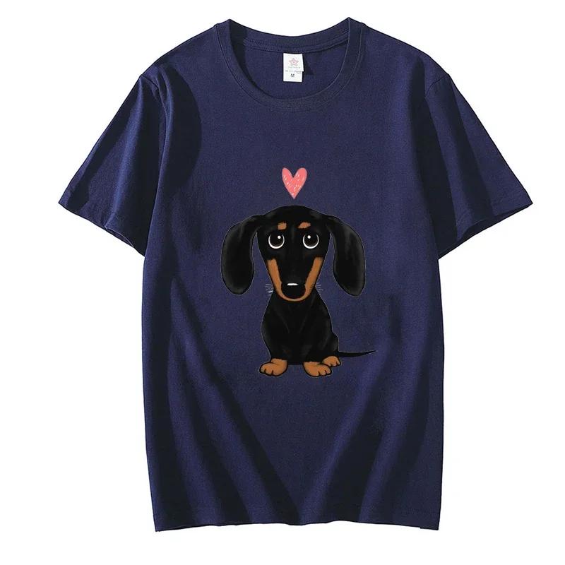 

Black and Tan Dachshund with Heart Retro Y2K Funny T-Shirt Female Summer Cute Cartoon Wiener Dog Fashion Tee Top Casual Tops 2k 4XL