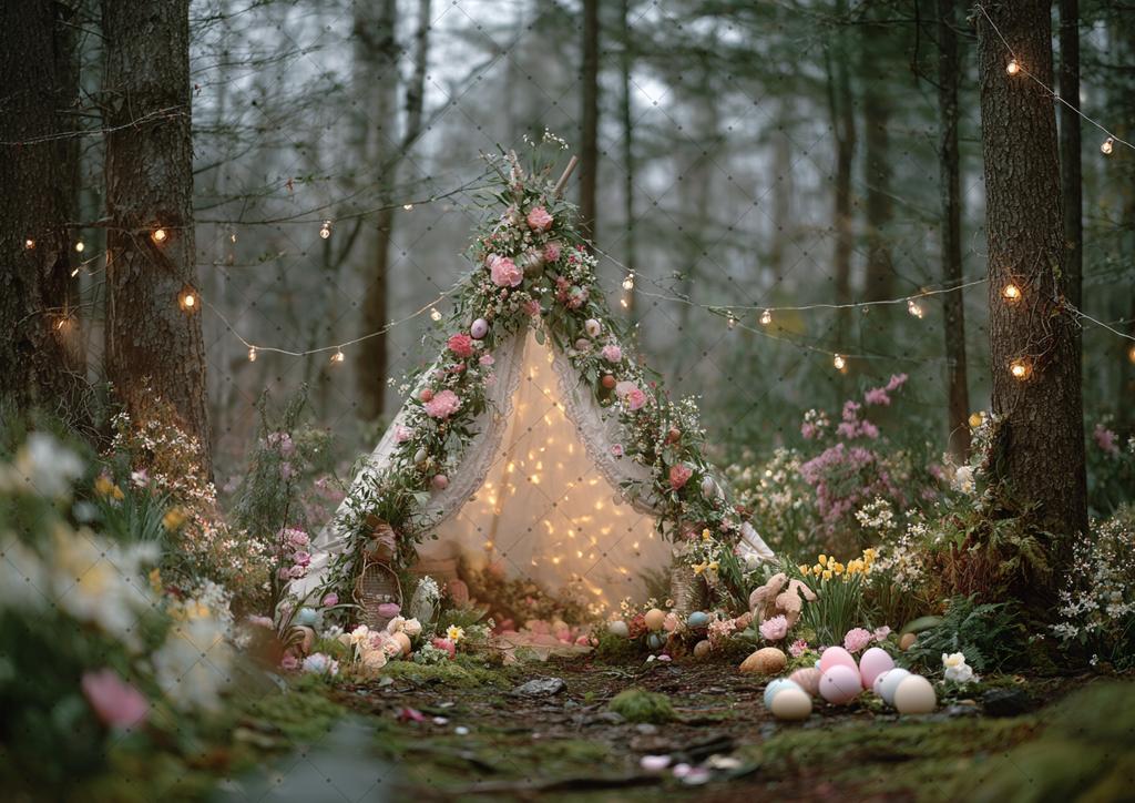 Spring Easter Photography Background Boho Tent Colorful Eggs Flower Baby Shower Birthday Party Decor Kid Portrait Photo Backdrop
