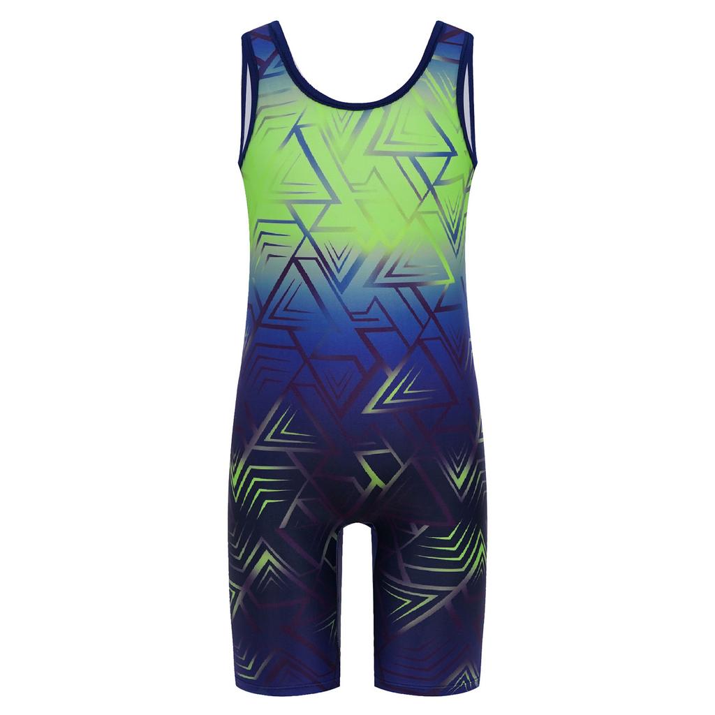 Boys Cycling Workout Bodysuit: U Neck Sleeveless Geometric Print Singlet for Wrestling Exercise Training