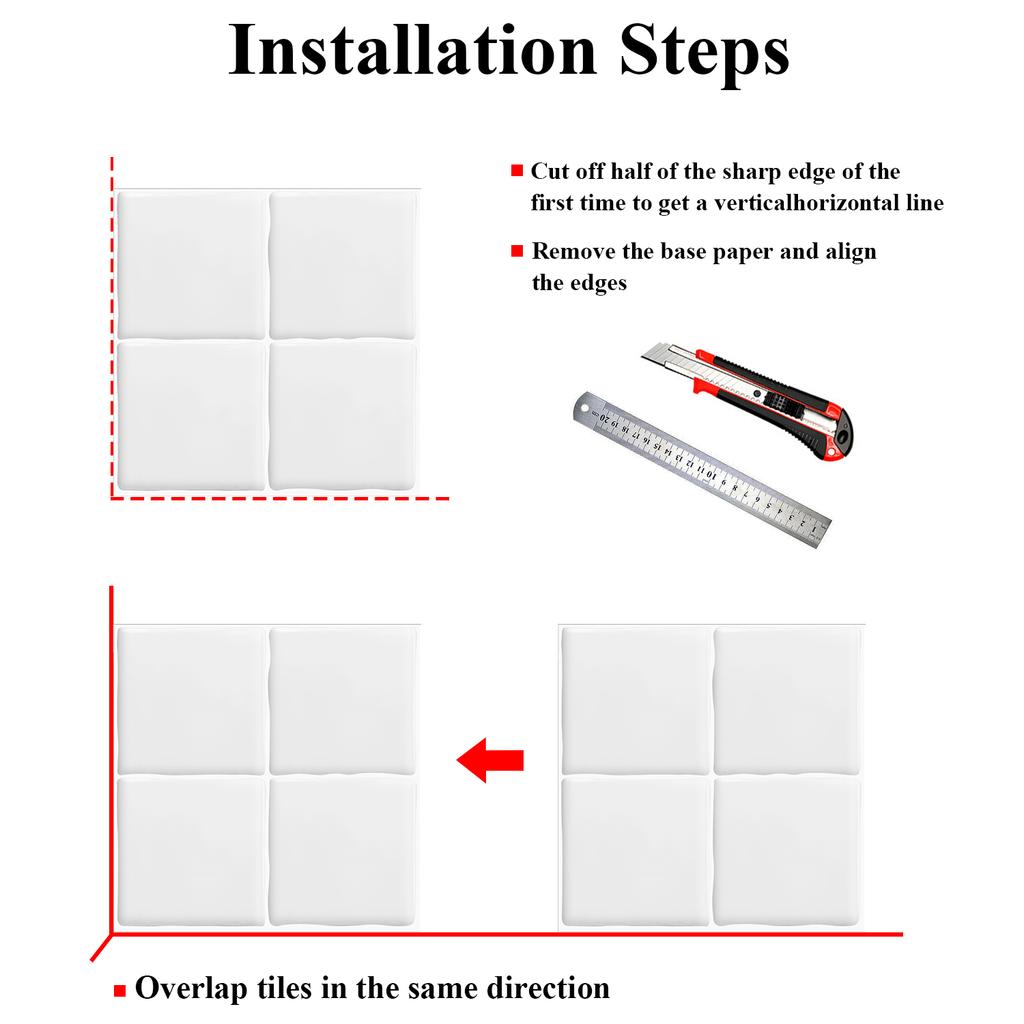 3pcs 3D Glossy Square Tile Decals Self Adhesive Wall Tile Sticker Heat-prroof Vinyl Wallpaper for Home DIY Decoration