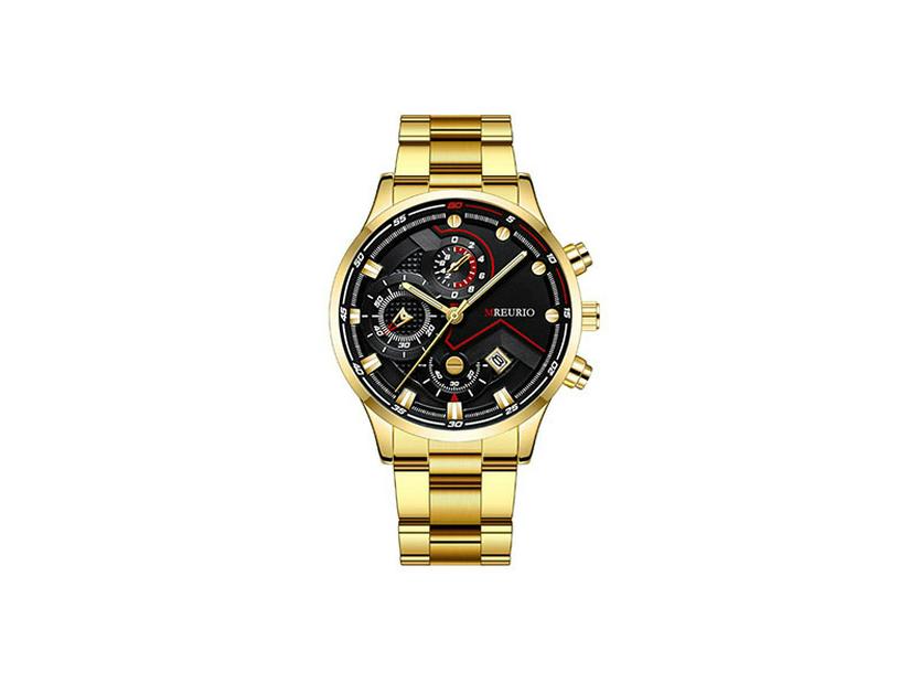 Men's Six-Hand Stainless Steel Fashion Calendar Watch with Metal Strap