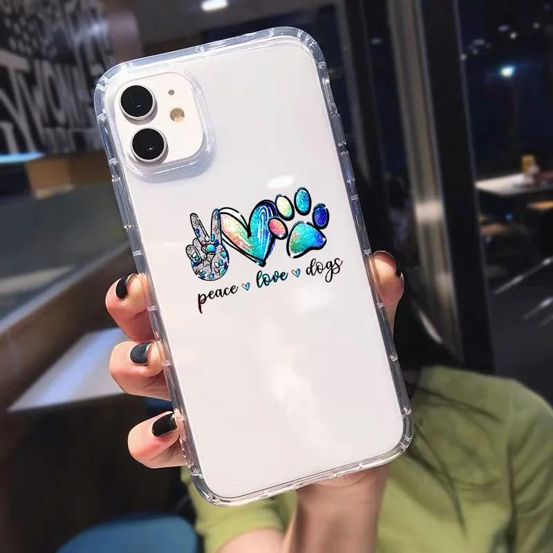 

Fashion Women Dogs Paws Phone Case For iPhone 11 12 Pro Max XR XS X 8 7 SE2 15 14 Plus Funny Peace Love Clear Soft TPU Cover Bag iPhone 12mini