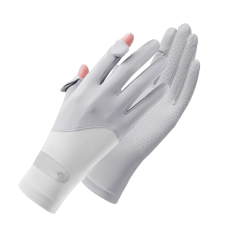 Damskie cienkie rękawiczki przeciwsłoneczne z jedwabiu lodowego do jazdy na rowerze - Ochrona UV, antypoślizgowe, dwupalcowe, do jazdy i aktywności na świeżym powietrzu.