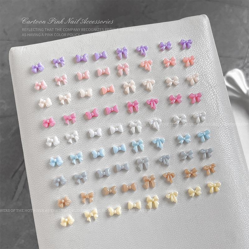 50Pcs Candy Color Bow Nail Art Parts Charms Mini Resin Ribbon Nail Rhinestones Diy Summer Nail Art Decor Accessories